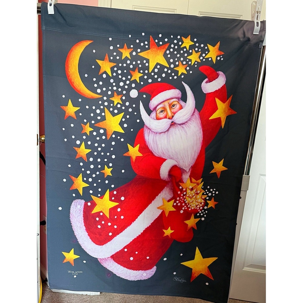 Toland Santa With Stars & Moon Flag. 27" W By 39" L